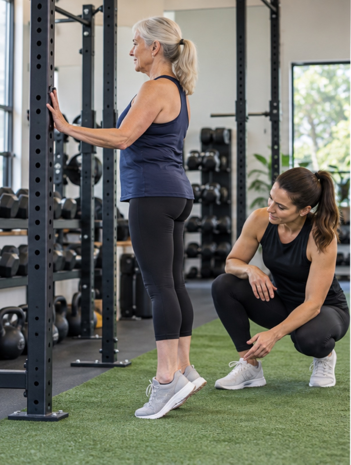 Plantar fasciitis exercises: a coach cues a supported calf raise.