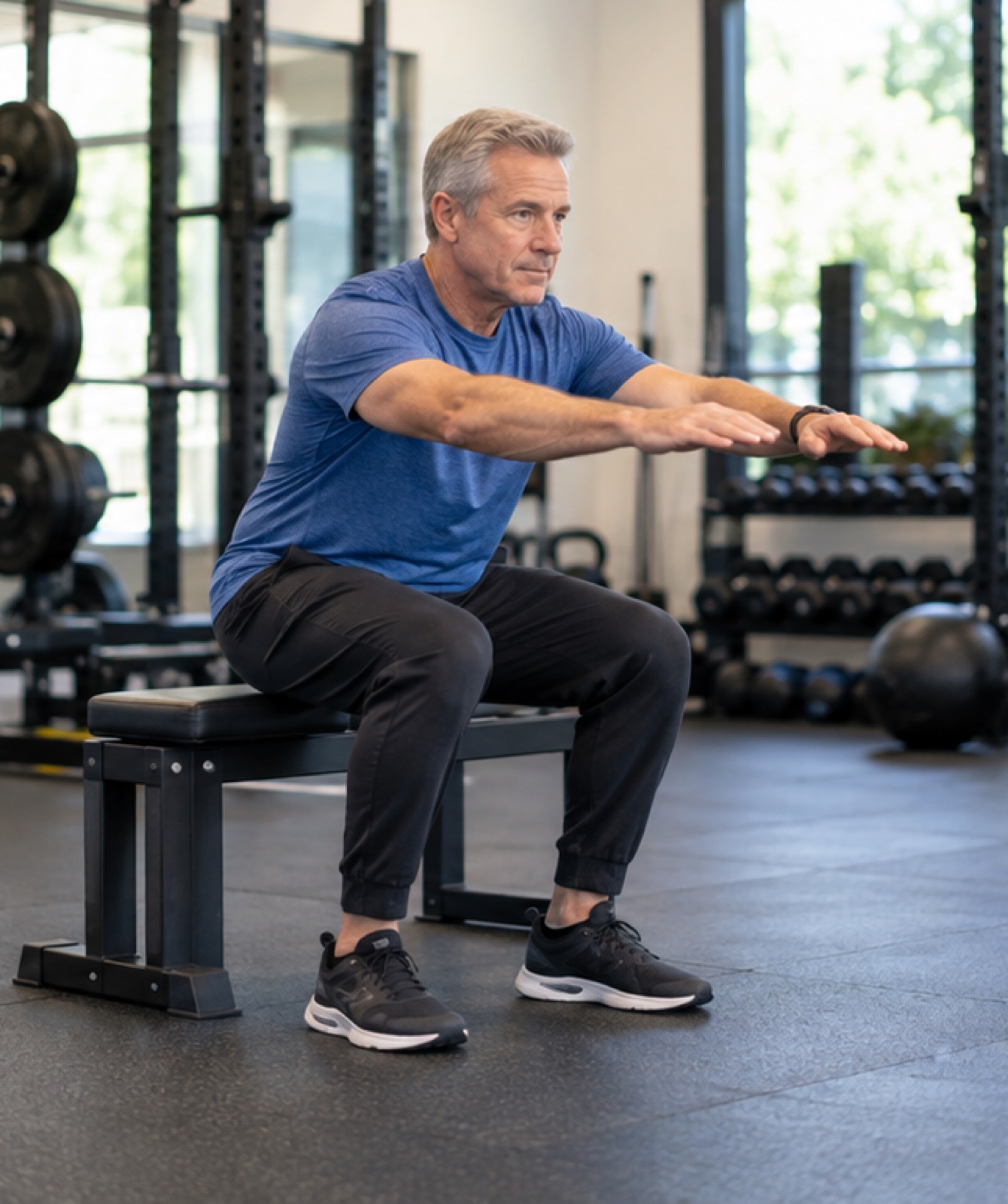 Box squat with a controlled range for ACL surgery recovery exercises coaching.